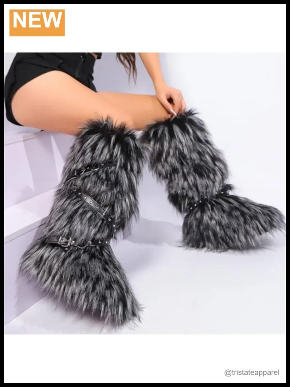 Faux Fur Knee High Boots Women Winter Y2K Fluffy Snow Boots Slip On